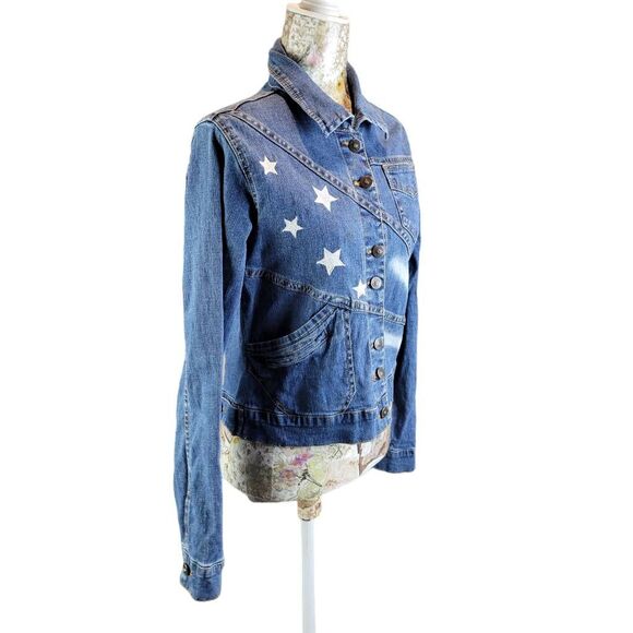 Angfu Blue Embroidered Star Denim Jean Jacket - Picture 7 of 12